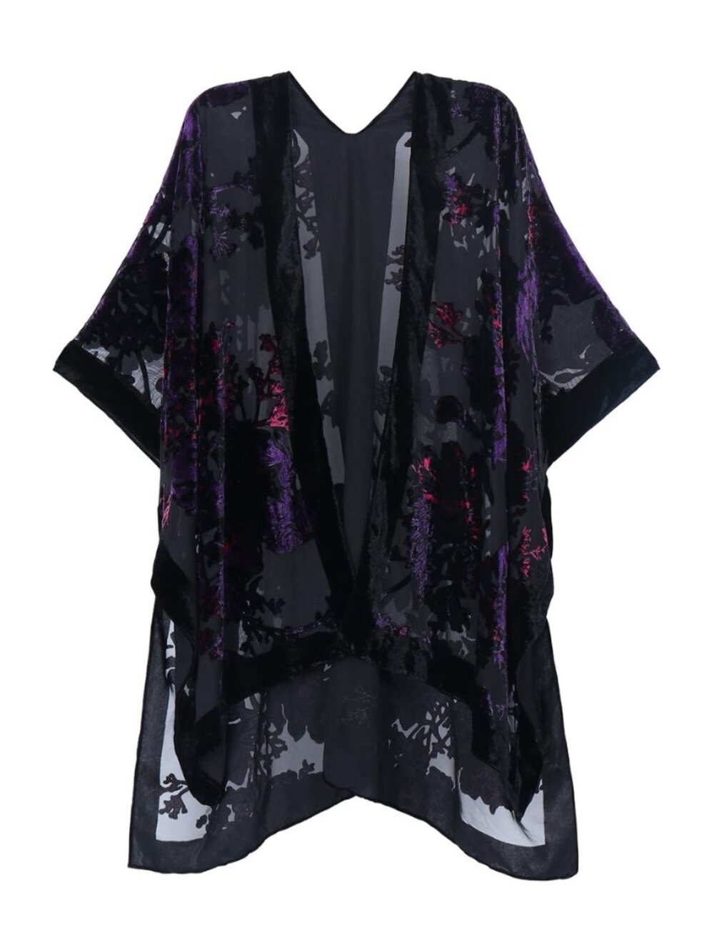 Women's Burnout Velvet Kimono Long Cardigan Cover Up Casual Outfit
